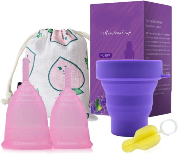 Zestaw kubeczek menstruacyjny + akcesoria róż S+L