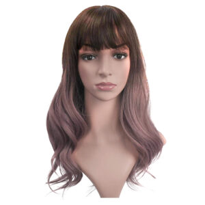 Peruka Syntetyczna z Grzywką Ombre Brąz Fiolet 52cm Imitacja Skóry Głowy