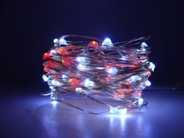 Lampki 100 LED Czerwony Biały Drucik na Baterie 10m - obrazek 2