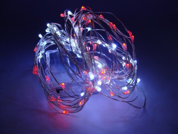 Lampki 100 LED Czerwony Biały Drucik na Baterie 10m - obrazek 3