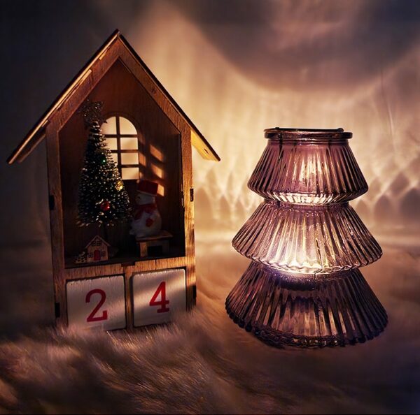 Świecznik świąteczny do podgrzewaczy tealight choinka szara - obrazek 3
