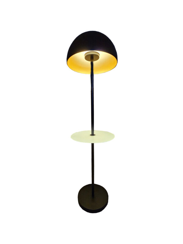 Lampa stojąca LED czarna 150 cm ze szklanym stolikiem