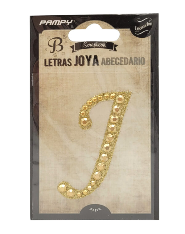 Litera J złota w cyrkonie naklejka do scrapbookingu