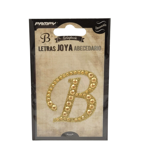 Litera B złota w cyrkonie naklejka do scrapbookingu