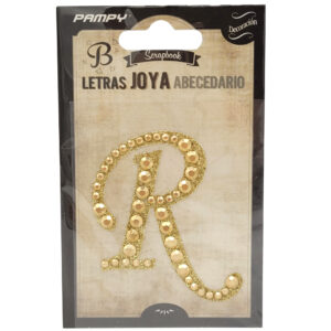 Litera R złota w cyrkonie naklejka do scrapbookingu