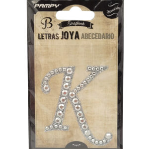 Litera K srebrna w cyrkonie naklejka do scrapbookingu