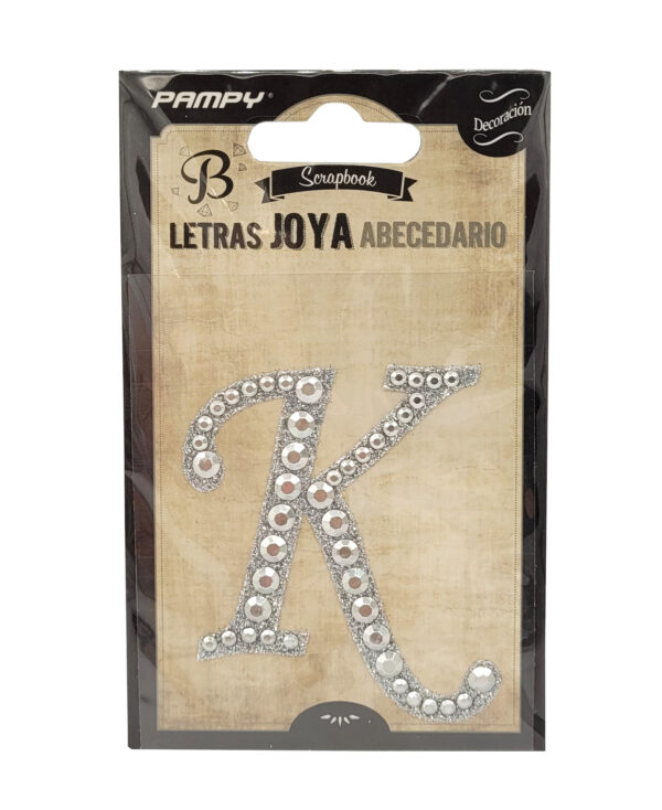 Litera K srebrna w cyrkonie naklejka do scrapbookingu