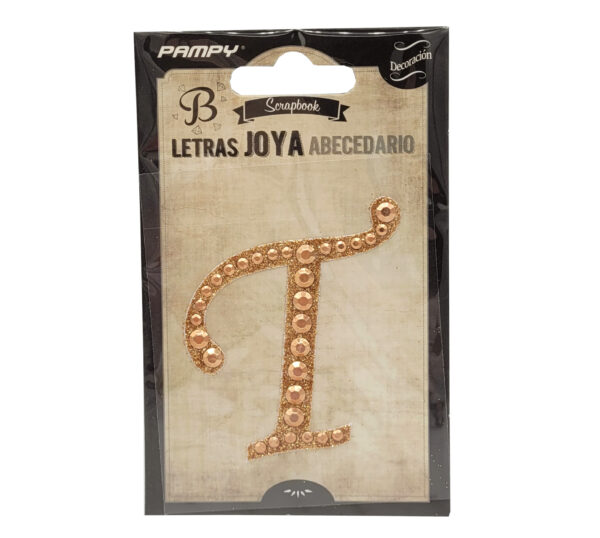 Litera T różowe złoto w cyrkonie naklejka do scrapbookingu