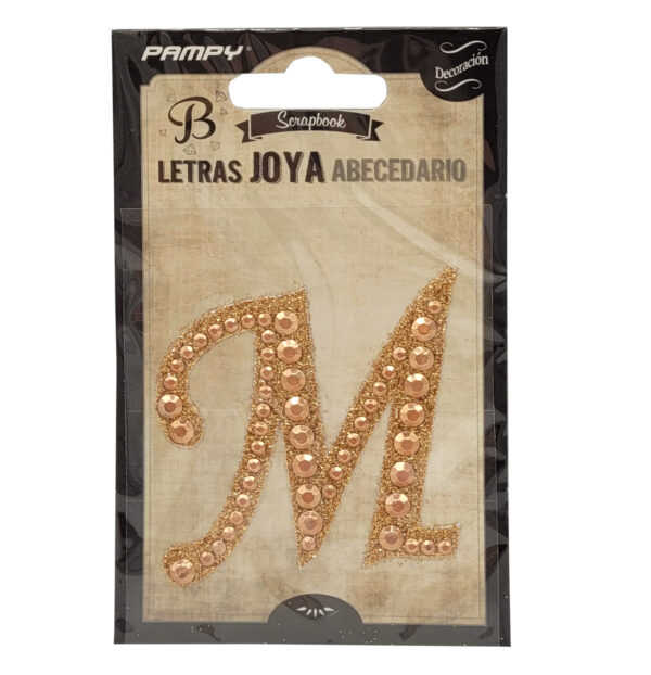 Litera M różowe złoto w cyrkonie naklejka do scrapbookingu