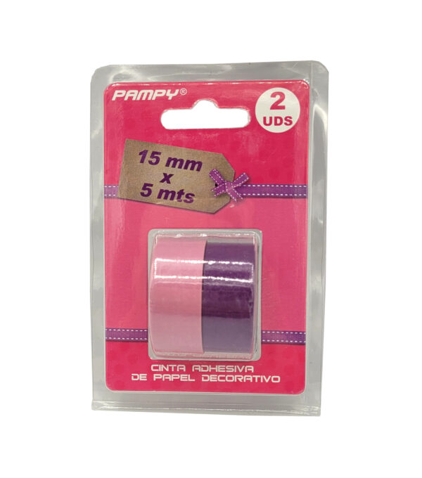 Taśma ozdobna papierowa różowa fioletowa 15 mm x 5 m