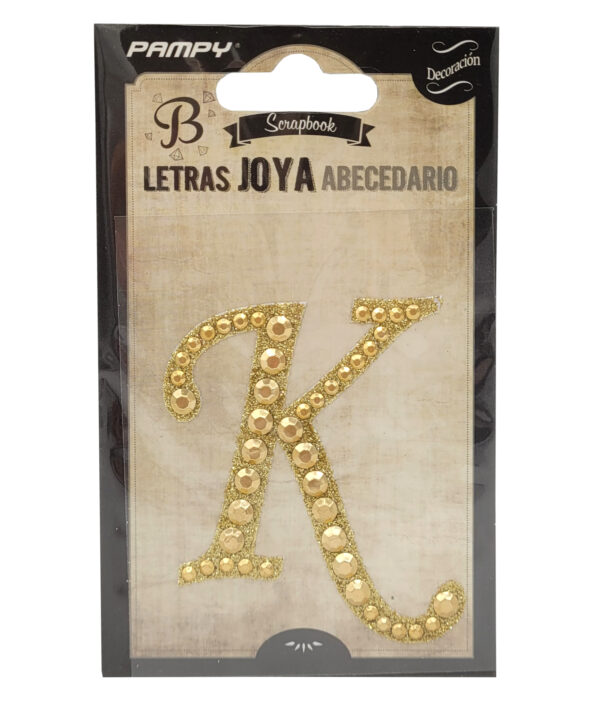 Litera K złota w cyrkonie naklejka do scrapbookingu