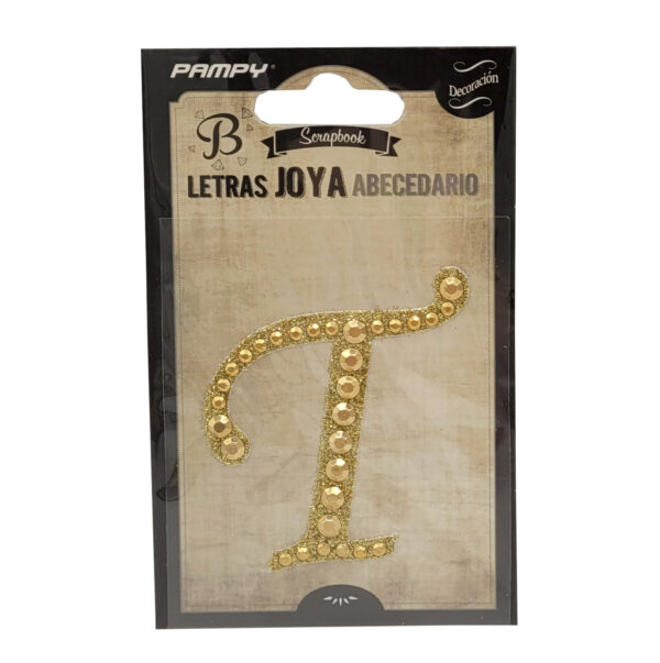 Litera T złota w cyrkonie naklejka do scrapbookingu