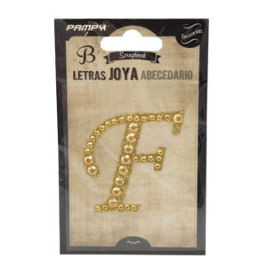 Litera F złota w cyrkonie naklejka do scrapbookingu