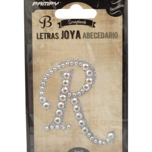 Litera R srebrna w cyrkonie naklejka do scrapbookingu