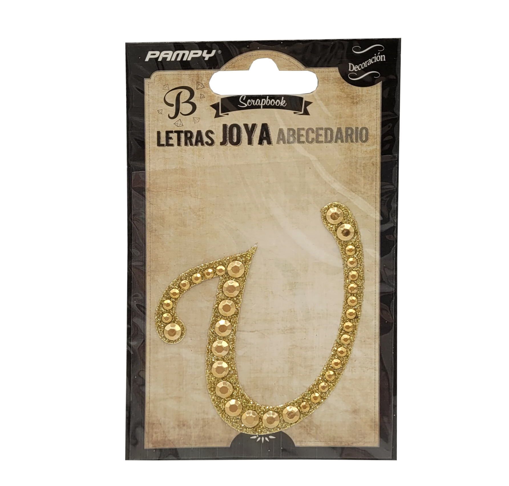 Litera U złota w cyrkonie naklejka do scrapbookingu