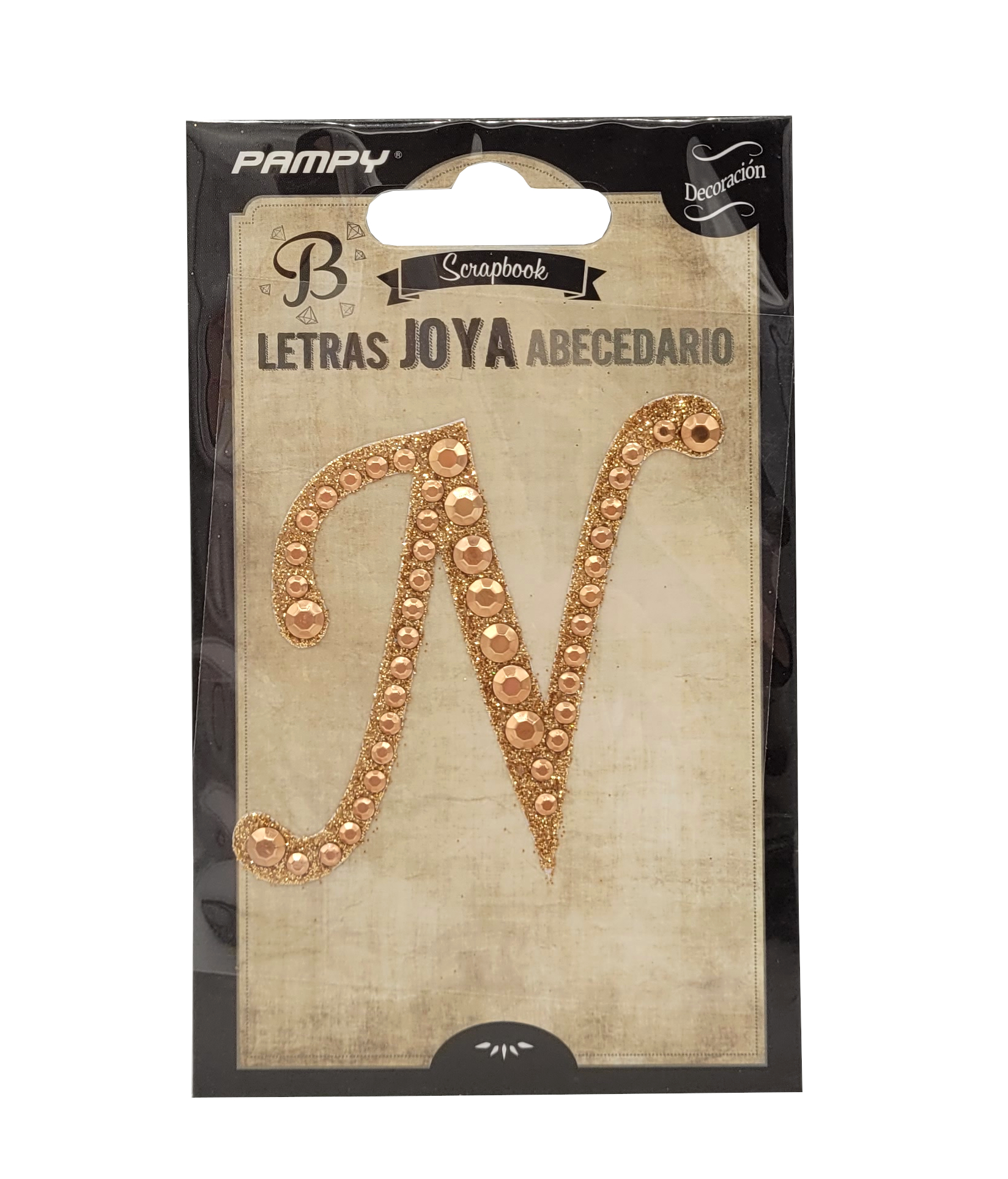 Litera N różowe złoto w cyrkonie naklejka do scrapbookingu