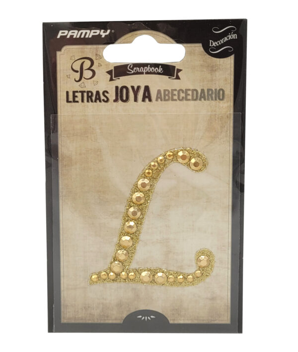 Litera L złota w cyrkonie naklejka do scrapbookingu