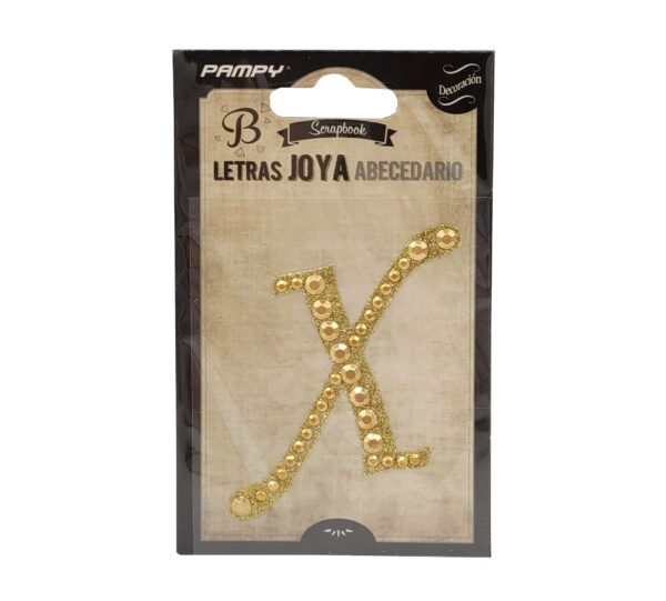 Litera X złota w cyrkonie naklejka do scrapbookingu