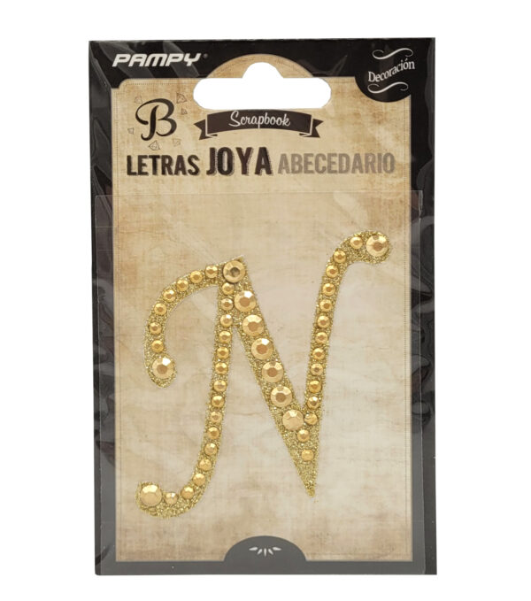 Litera N złota w cyrkonie naklejka do scrapbookingu