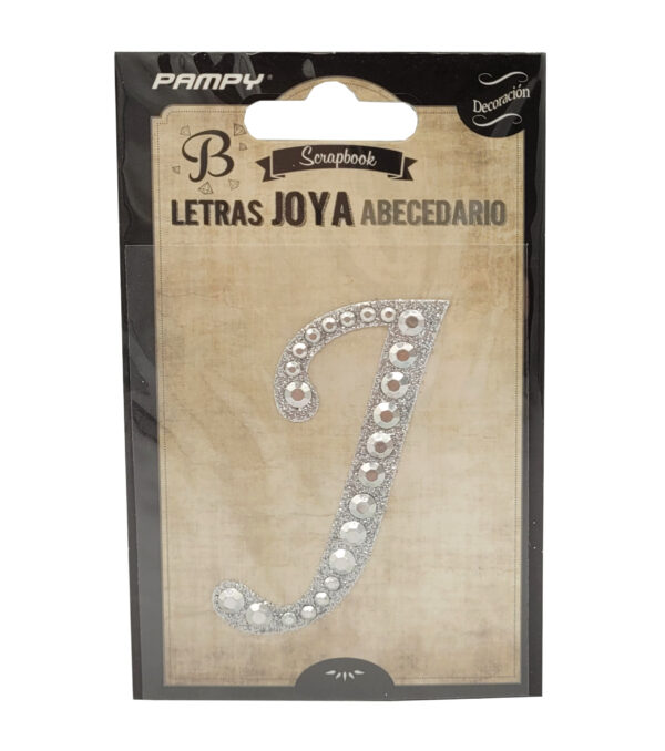 Litera J srebrna w cyrkonie naklejka do scrapbookingu