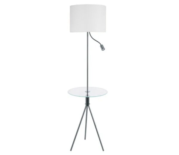 Lampa stojąca do czytania ze stolikiem biała