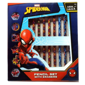 Kredki ołówkowe Spider-Man 10 sztuk + 16 gumek zestaw