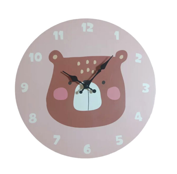 Zegar ścienny dziecięcy miś różowy 33cm