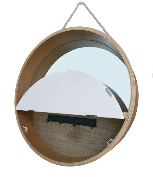 Półka z haczykami z lustrem wisząca okrągła 45 cm - obrazek 2