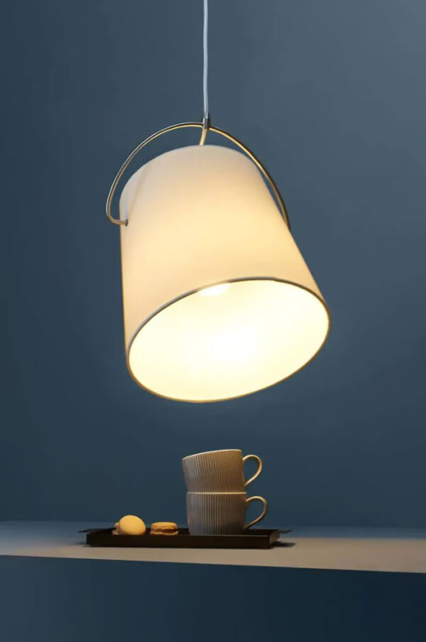 Lampa wisząca z tekstylnym kloszem biała regulowana - obrazek 2