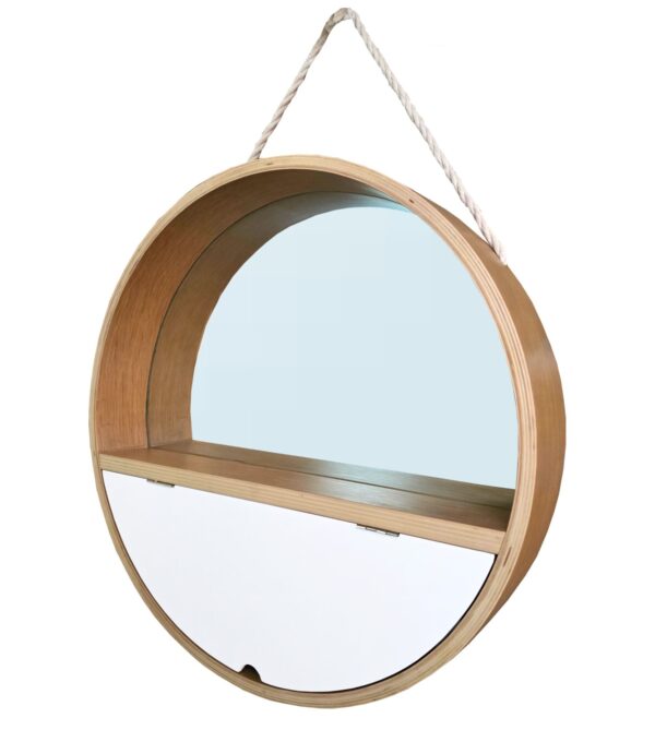 Półka z haczykami z lustrem wisząca okrągła 45 cm