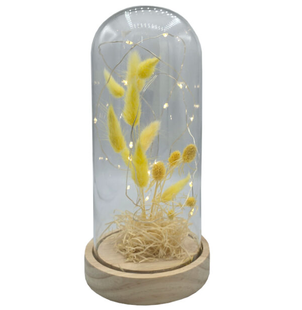 Lampka nocna kwiaty pod kopułą w szkle boho ozdoba - obrazek 2