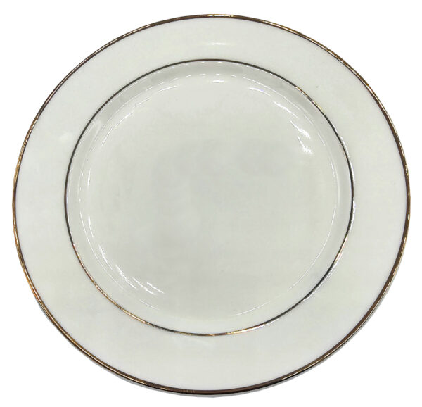 Talerz śniadaniowy ceramiczny ze złotymi paskami 21 cm ozdobny