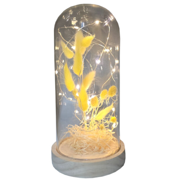 Lampka nocna kwiaty pod kopułą w szkle boho ozdoba - obrazek 3