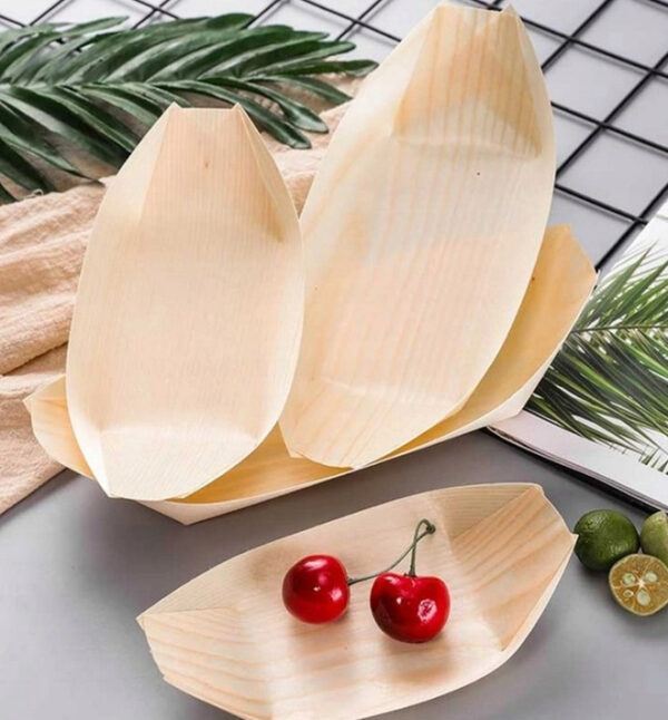 Drewniane miseczki na przekąski deser łódeczki 12 sztuk 9 x 6 cm - obrazek 3
