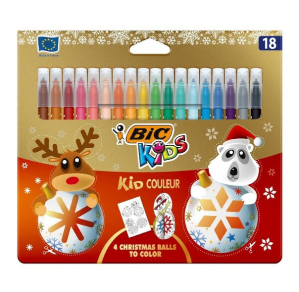 Pisaki flamastry Bic kids kid couleur 18 sztuk zestaw świąteczny