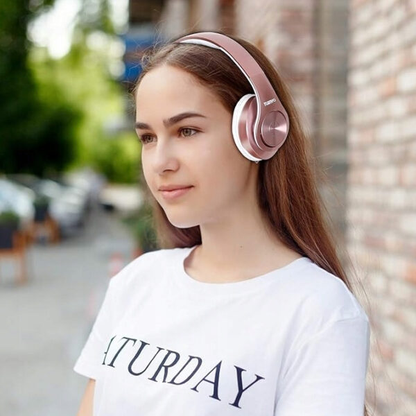 Słuchawki bezprzewodowe Bluetooth Tuinyo nauszne różowe - obrazek 3