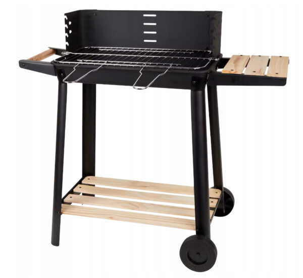 Grill węglowy ogrodowy na kółkach 49x28 cm czarny BBQ