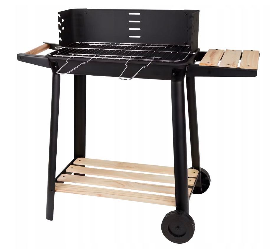 Grill węglowy ogrodowy na kółkach 49x28 cm czarny BBQ