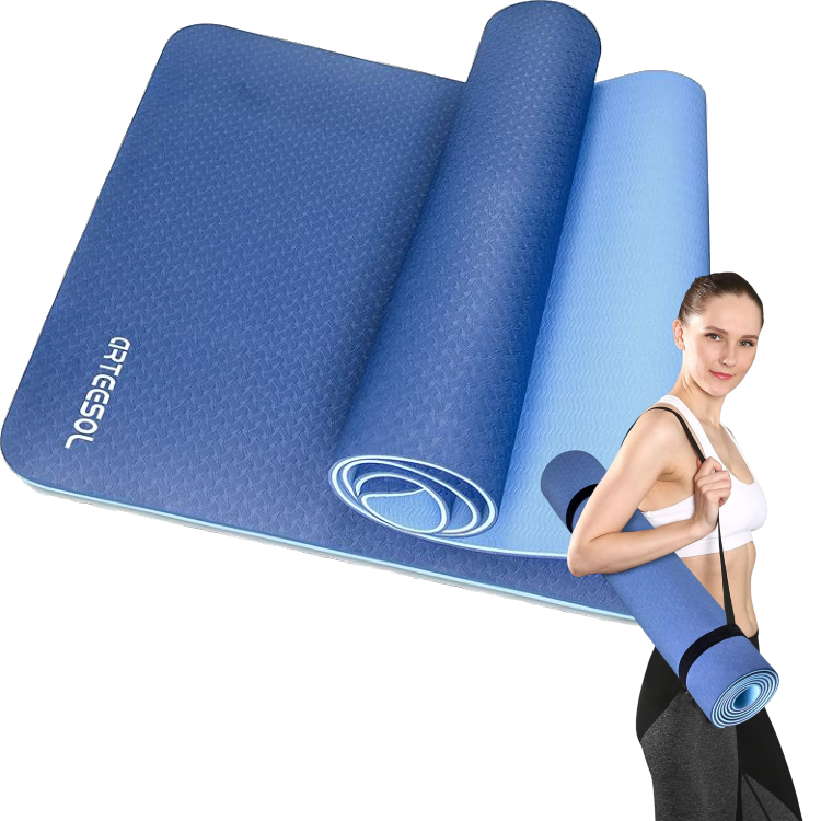 Mata fitness antypoślizgowa do jogi Arteesol niebieska 183x61 cm