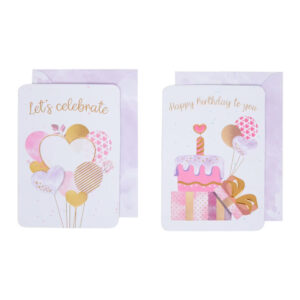 Zestaw kartek na życzenia z kopertami 2szt. ,,Happy Birthday to you''