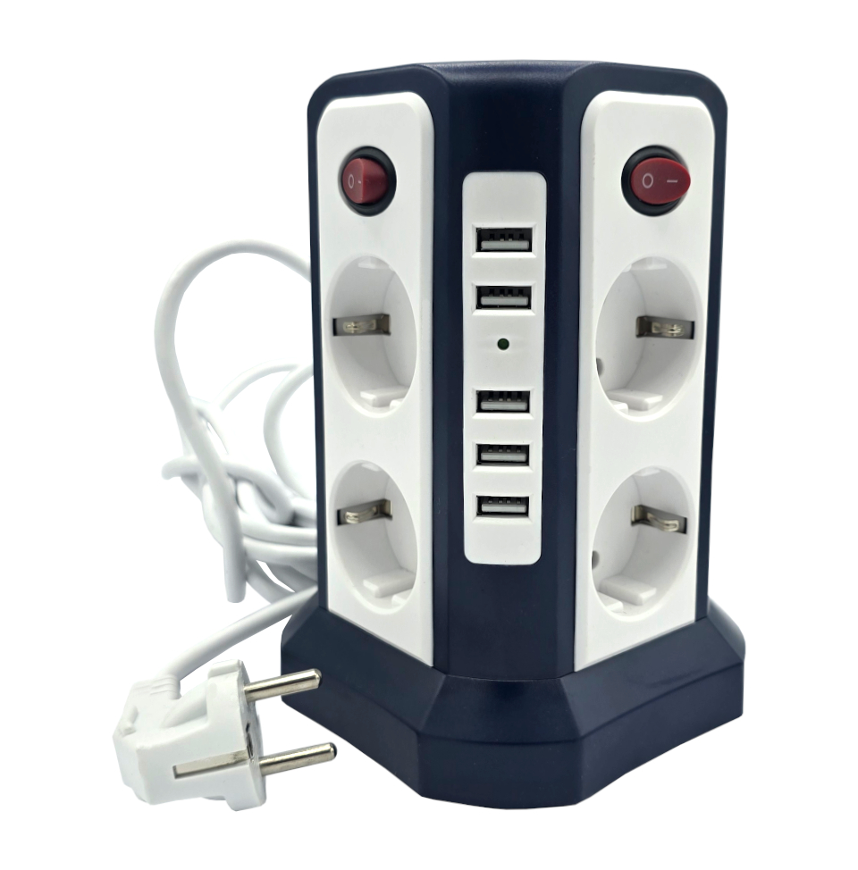 Przedłużacz listwowy power strip 8 gniazd porty USB
