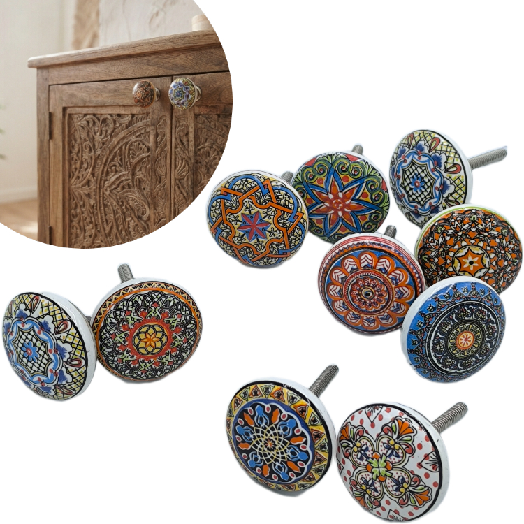 Zestaw 10 sztuk ozdobnych ceramicznych gałek do szuflad szafek